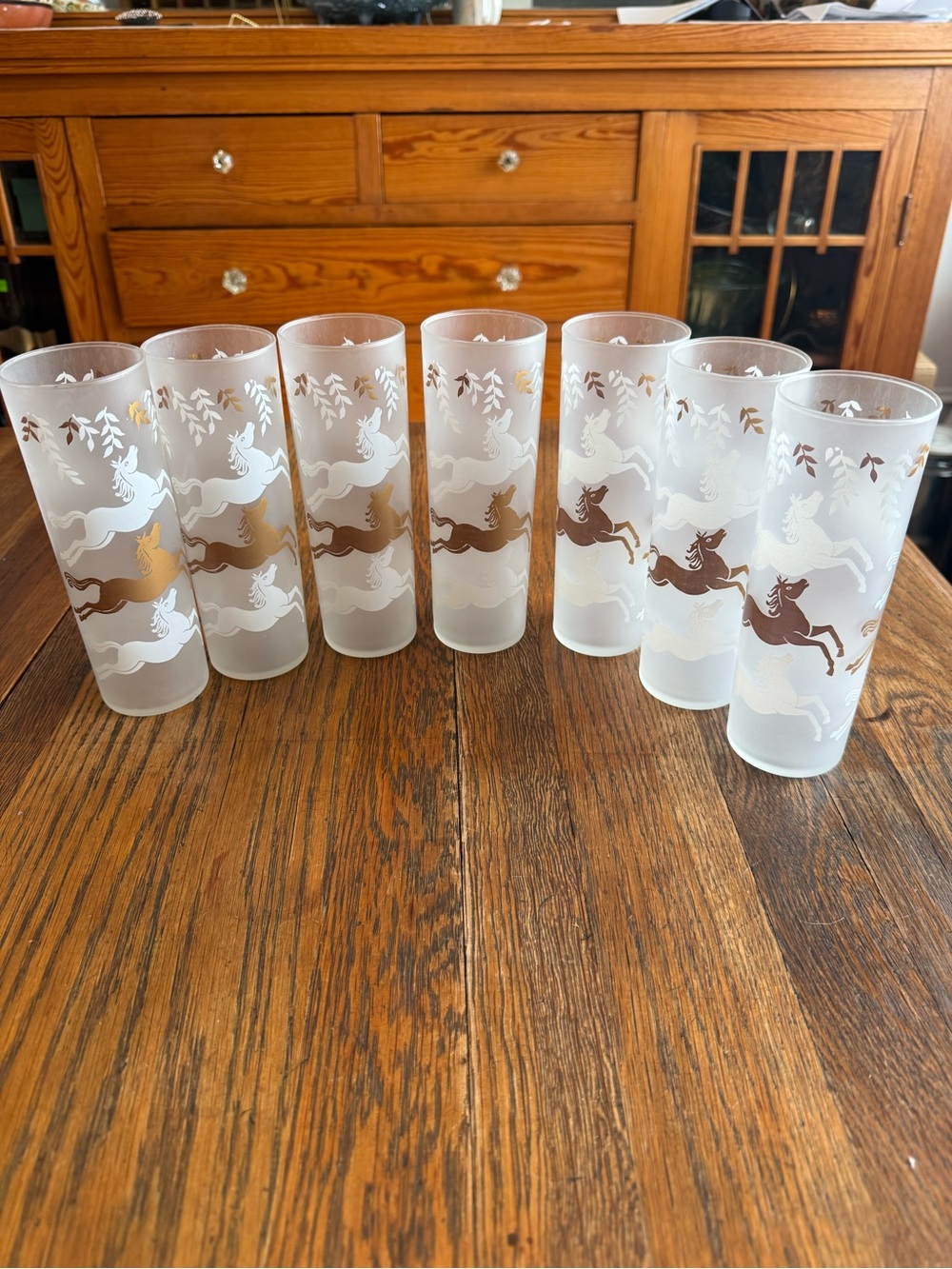Set of 7 Vintage MCM Libbey Cavalcade Frosted Tom Collins Glassess